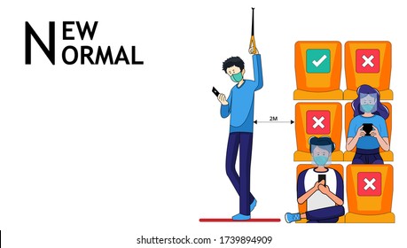 La gente usa máscara protectora y el escudo facial hacen que el distanciamiento social para el transporte en autobús, metro, tren, tren elevado durante el CoVID-19. Nuevo estilo de vida de comportamiento normal en el día después del brote de covid-19.