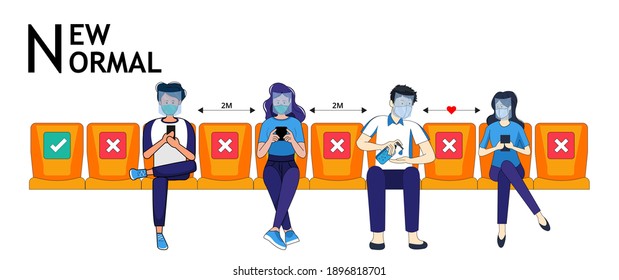 People wear protective mask and face shield make social distancing for shuttle shuttle bus, subway, railway, sky train during CoVID-19. New normal behavior lifestyle in daily after covid-19 outbreak.