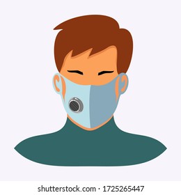 
people wear respiratory protective masks. illustration of a person wearing a respiratory protective mask, in a flat style,
