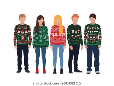 People wearing Christmas sweaters holiday season concept