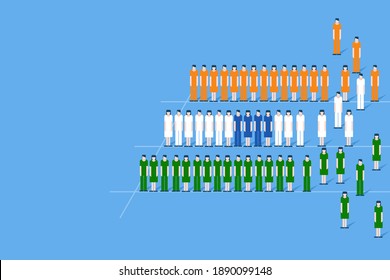 People wearing different colours getting assembled in the shape of the Indian flag