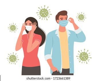 People wearing a face mask. Corona virus Covid-19 or 2019 ncov protection a hand draw illustration  
