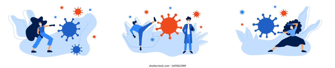 People wearing face mask, fight against coronavirus Covid-19. Flat design, modern illustration. Coronavirus disease awareness.