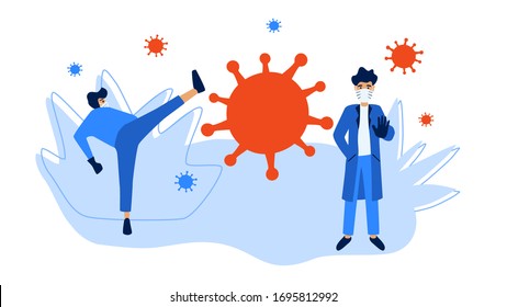 People wearing face mask, fight against coronavirus Covid-19. Flat design, modern illustration. Coronavirus disease awareness.