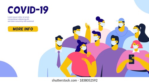 People wearing Face Mask Fight Against Covid-19, Coronavirus Disease. Health Care. Flat Vector illustration