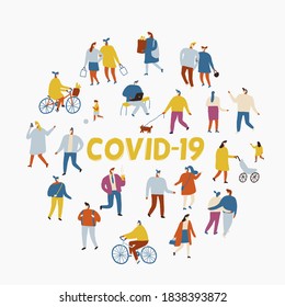 People wearing Face Mask outdoor. Covid-19, Coronavirus Disease, Health Care. Vector illustration in a flat style