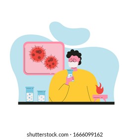 people wearing face mask. search for a vaccine against the virus. laboratory. coronavirus 2019-nCoV. vector illustration