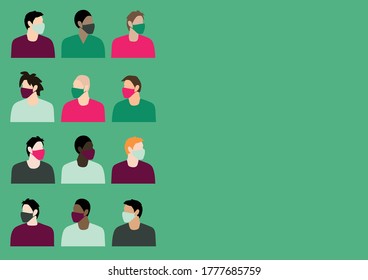 People wearing face masks green background