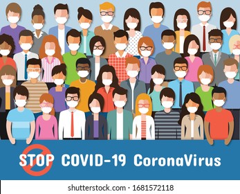 People wearing face masks standing fighting for Coronavirus, Covid-19 pandemic. Coronavirus disease awareness.