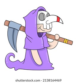 people wearing grim reaper costumes carrying sharp sickles, vector illustration art. doodle icon image kawaii.