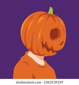 gente con calabaza de halloween en la cabeza. cabeza de calabaza en el perfil. vista lateral. genial, espeluznante. para halloween, avatar, perfil de medios sociales, impresión. ilustración vectorial plana.