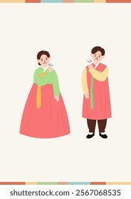 People wearing hanbok who feel neck pain