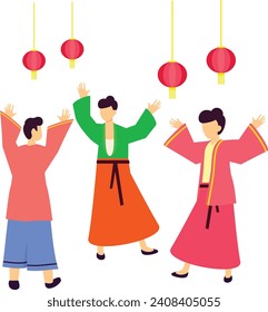 People wearing Hanfu and doing dress-up party concept, Person Traditional costumes vector design, Chinese New Years Eve symbol, Year of the Dragon sign, China Spring Festival scene stock illustration