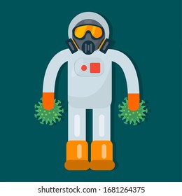 people wearing hazmat holding virus vector illustration for infection control against virus concept