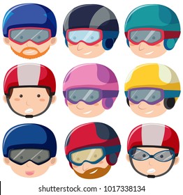 People wearing helmet and goggles illustration