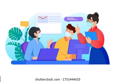 People wearing mask at the office. Vector Illustration concept.