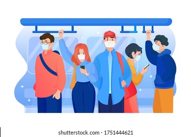 People wearing mask in the subway. Vector Illustration concept. svg
