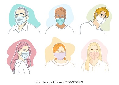 People Wearing Mask Vector Art Set