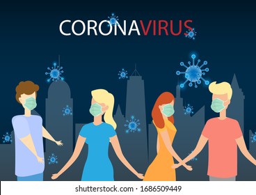 People wearing masks in the city protect from coronavirus. cov2019-ncov. - vector illustration. 