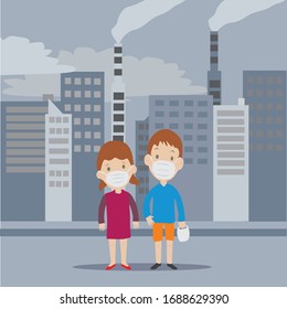 People wearing masks  for prevent virus, to protect Coronavirus themselves from viruses. Vector Cartoon Illustration.