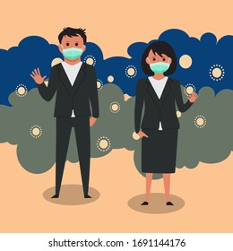 People wearing masks  for prevent virus, to protect Coronavirus themselves from viruses. Vector Cartoon Illustration.
