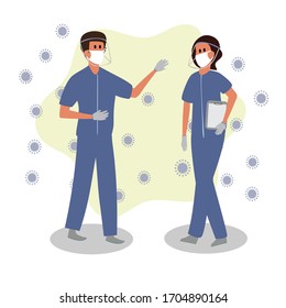 People wearing masks  for prevent virus, to protect Coronavirus themselves from viruses. Vector Cartoon Illustration.