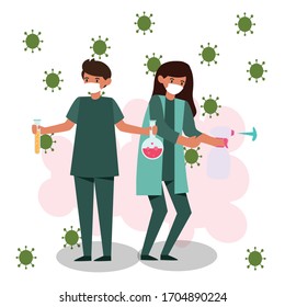 People wearing masks  for prevent virus, to protect Coronavirus themselves from viruses. Vector Cartoon Illustration.