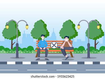 People Wearing Masks and Social Distancing While Traveling to Prevent Coronavirus Disease, Vector Illustration 