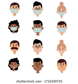 Personas y personas que llevan máscaras vectoriales 