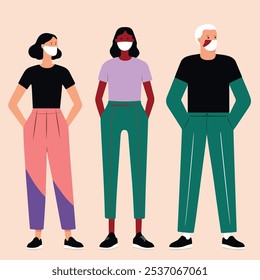 personas que usan mascarillas médicas Vector gratis, ilustrador de grupo de personas