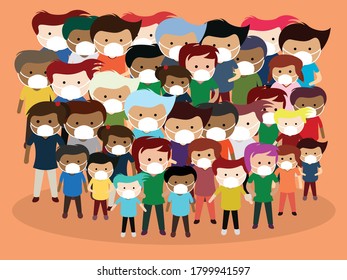 People wearing medical mask all over the world to avoid coronavirus infection, covid 19,cartoon character.vector illustration.flat design
