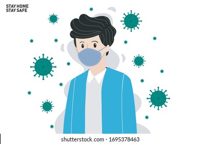 PEOPLE WEARING MEDICAL MASK ILLUSTRATRION. TO PREVENT THE COVID19 CORONA VIRUS SPREAD