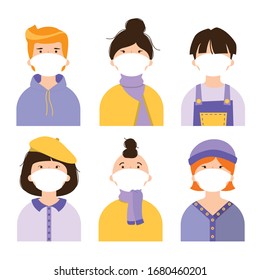 People wearing medical mask.  Vector illustration.