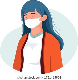 People wearing medical mask vector Illustration. 