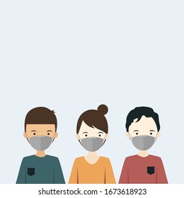 people wearing medical masks to prevent disease vector in flat design