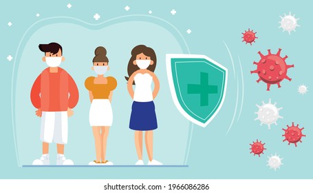 People wearing medical masks to prevent disease, coronavirus, flu, air pollution, contaminated air, world pollution. Illustration vector