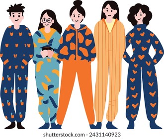 people wearing pajamas flat style isolated on background