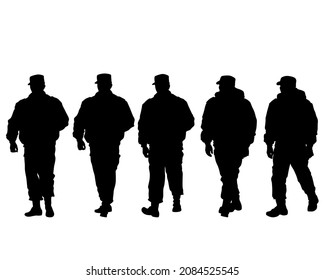 People is wearing a police uniform. Isolated silhouette on white background