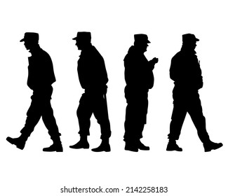 People is wearing a police uniform. Isolated silhouette on white background