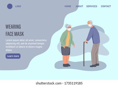 People wearing protection from urban air pollution, smog, vapor. Coronavirus quarantine, respiratory virus concept. Protective face dust masks.  Website homepage landing web page template.