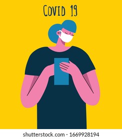 People wearing protective medical mask for prevent virus Covid19 in the flat style