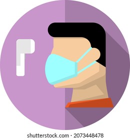 People wearing protective Medical mask for prevent virus Wuhan Covid-19 and Temperature check on purple background. Flat icons. protective Medical mask icon vector.