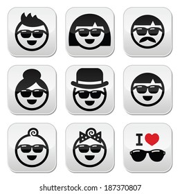 People wearing sunglasses, holidays buttons