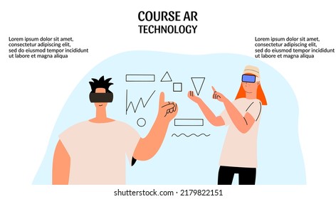 People wearing virtual reality glasses. Teamwork using VR technologies. Vector illustration in a flat style. Banner, landing page, website template design.