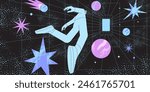 People wearing VR glasses and floating in space. Vector metaverse and new network for character gamers. Future innovations and communication concept. Entertainment and visual experience technology.