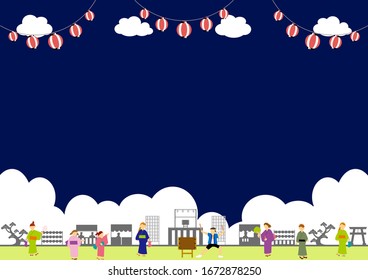 people wearing YUKATA in Japanese summer festival 