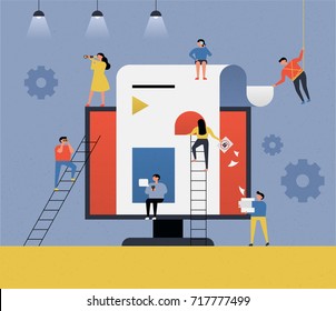 People in the web business industry vector concept illustration flat design