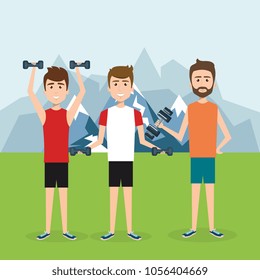 people weight lifting in the field