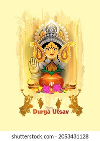 People welcoming and celebrating Durga puja with kalash background