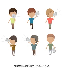 People Whit A Megaphone Set - Isolated On White Background - Vector Illustration, Graphic Design Editable For Your Design 